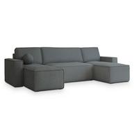 WOHNLANDSCHAFT PESANO P Grau Kordstoff mit Schlaffunktion - Grau, Holz/Kunststoff (306/85/140cm) - MASSENO