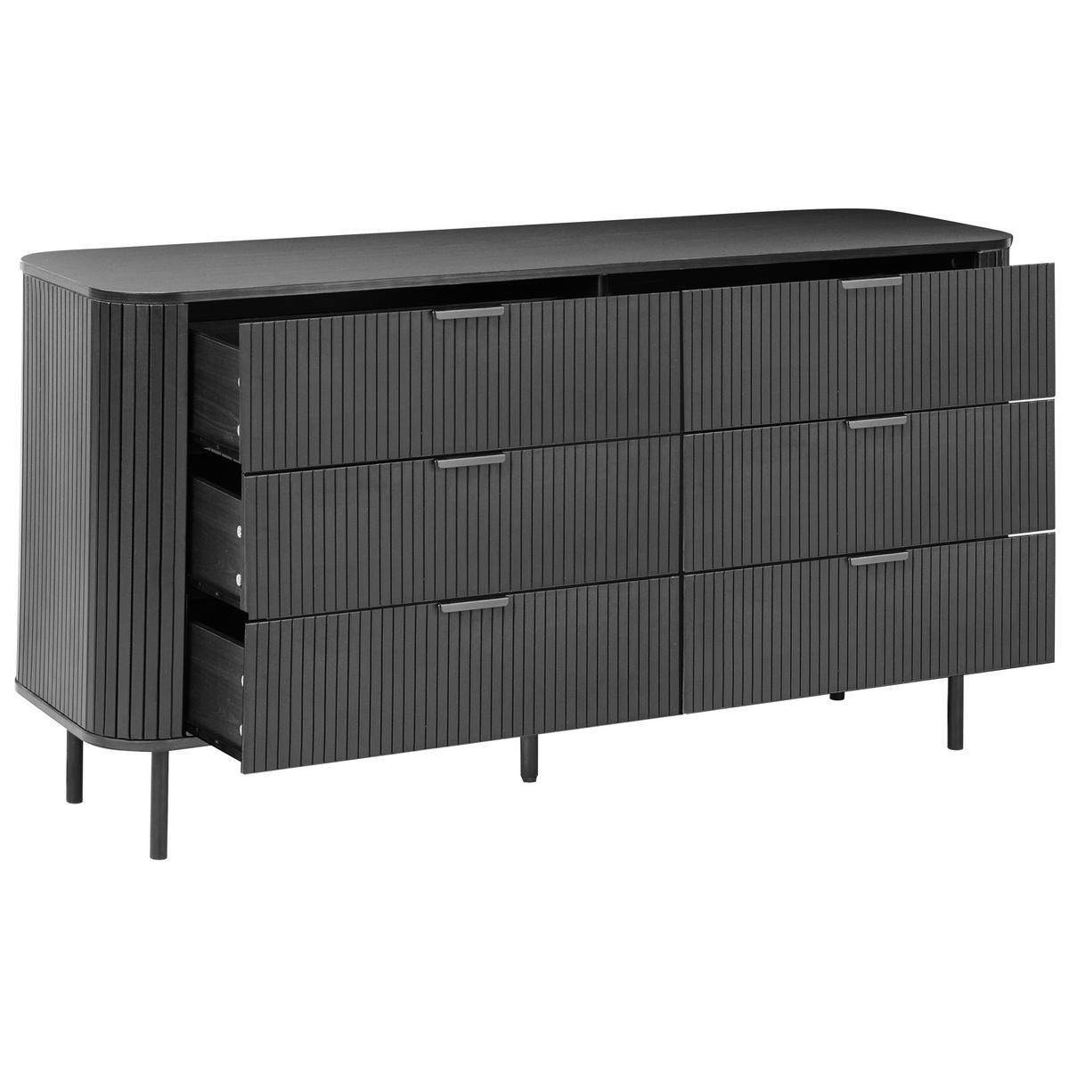 KOMMODE mit 6 Schubladen Schwarz Bradley - Schwarz, Holzwerkstoff (153/81/47cm) - Beliani