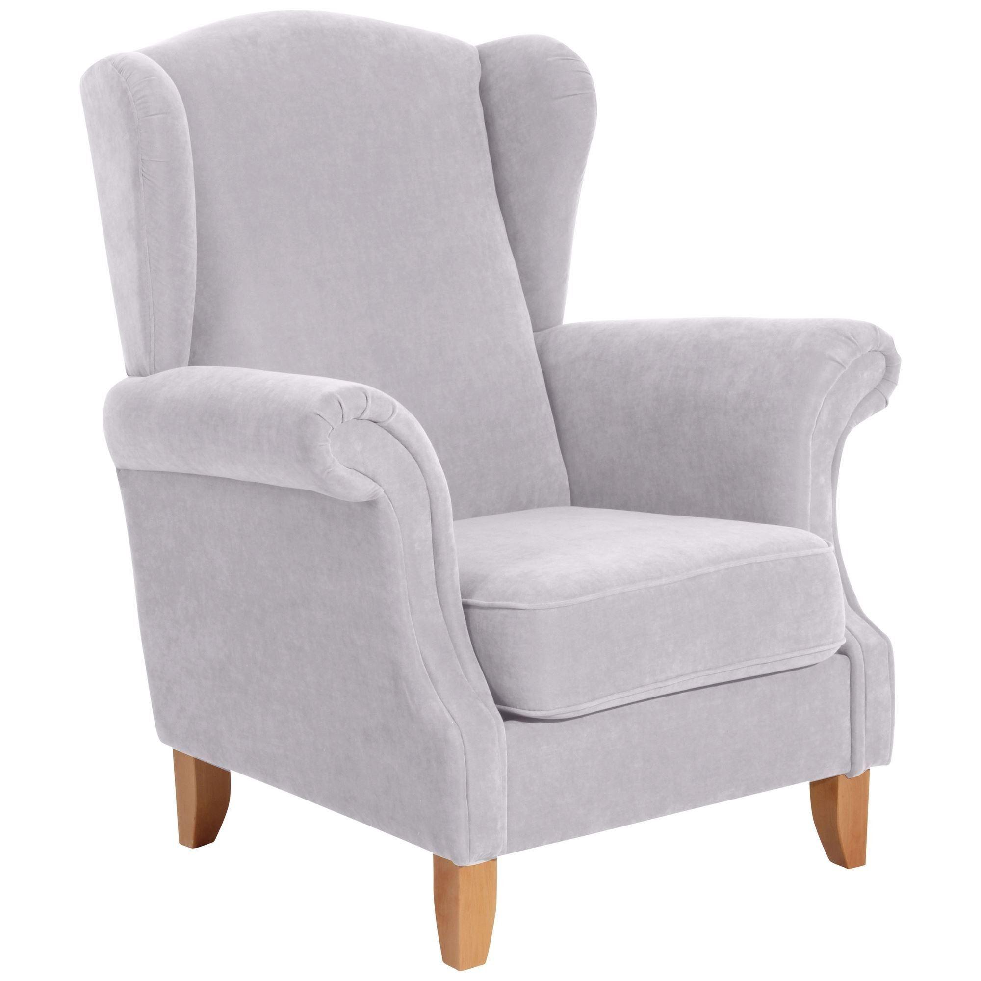 OHRENSESSEL Katria Bezug Veloursstoff Buche natur / silber - Grau, Kunststoff (88/108/84cm) - 58aufmkessel