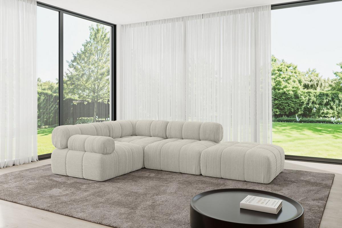 ECKSOFA modulares Sofa Felto-L1 - 285x190x70 cm Creme Cord - Hellgrau/Creme, Holzwerkstoff/Textil (285/190cm) - ALTDECOR