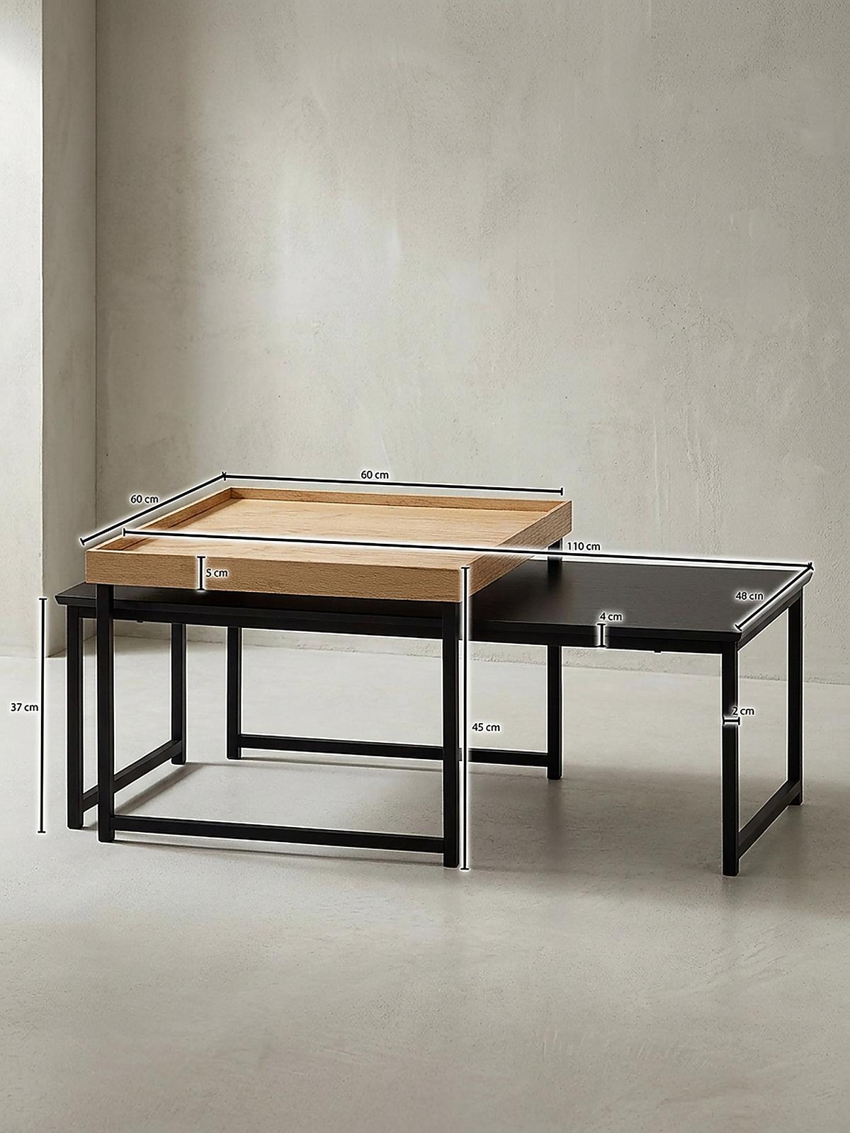 COUCHTISCH 2er Set Holz Metall Ineinanderschiebbar SILVANUS, Schwarz 110x60x45 cm - Schwarz, Holz/Metall (60/110/45cm) - KADIMA DESIGN