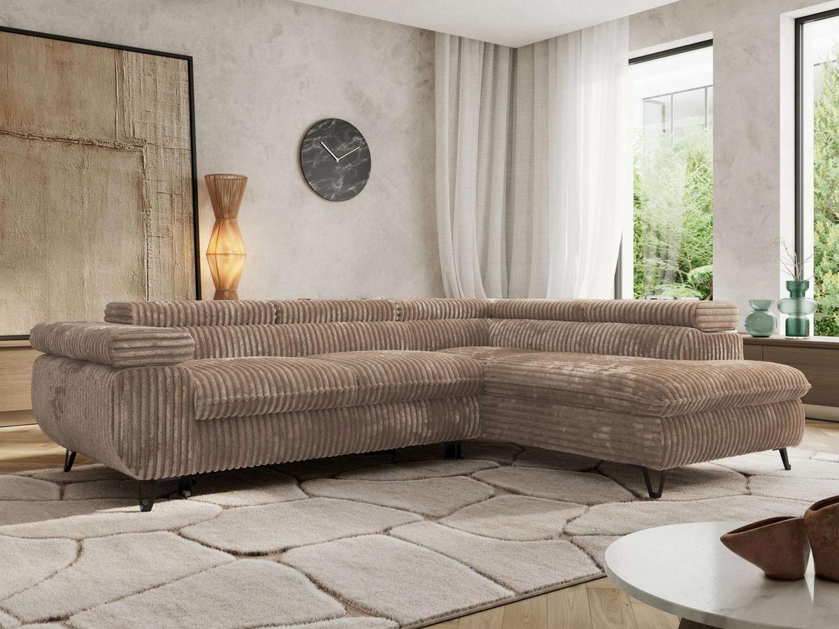 ECKSOFA PABLO L Braun Cord - Rechts Seite - Schwarz/Braun, Textil/Metall (273/208cm) - MKS
