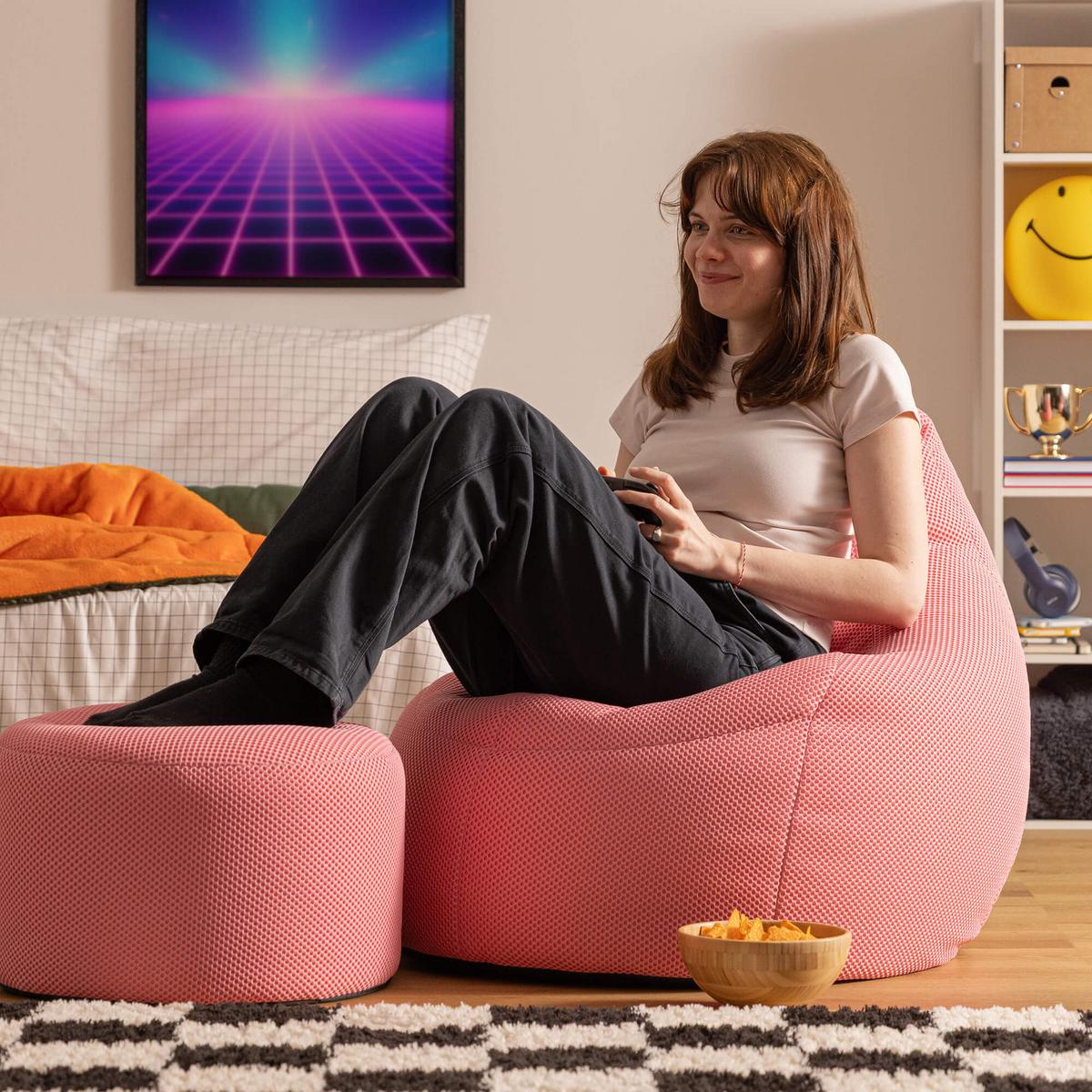 SITZSACK mit Hocker Techmesh Gaming - Pink, Textil (90/73/84cm) - icon