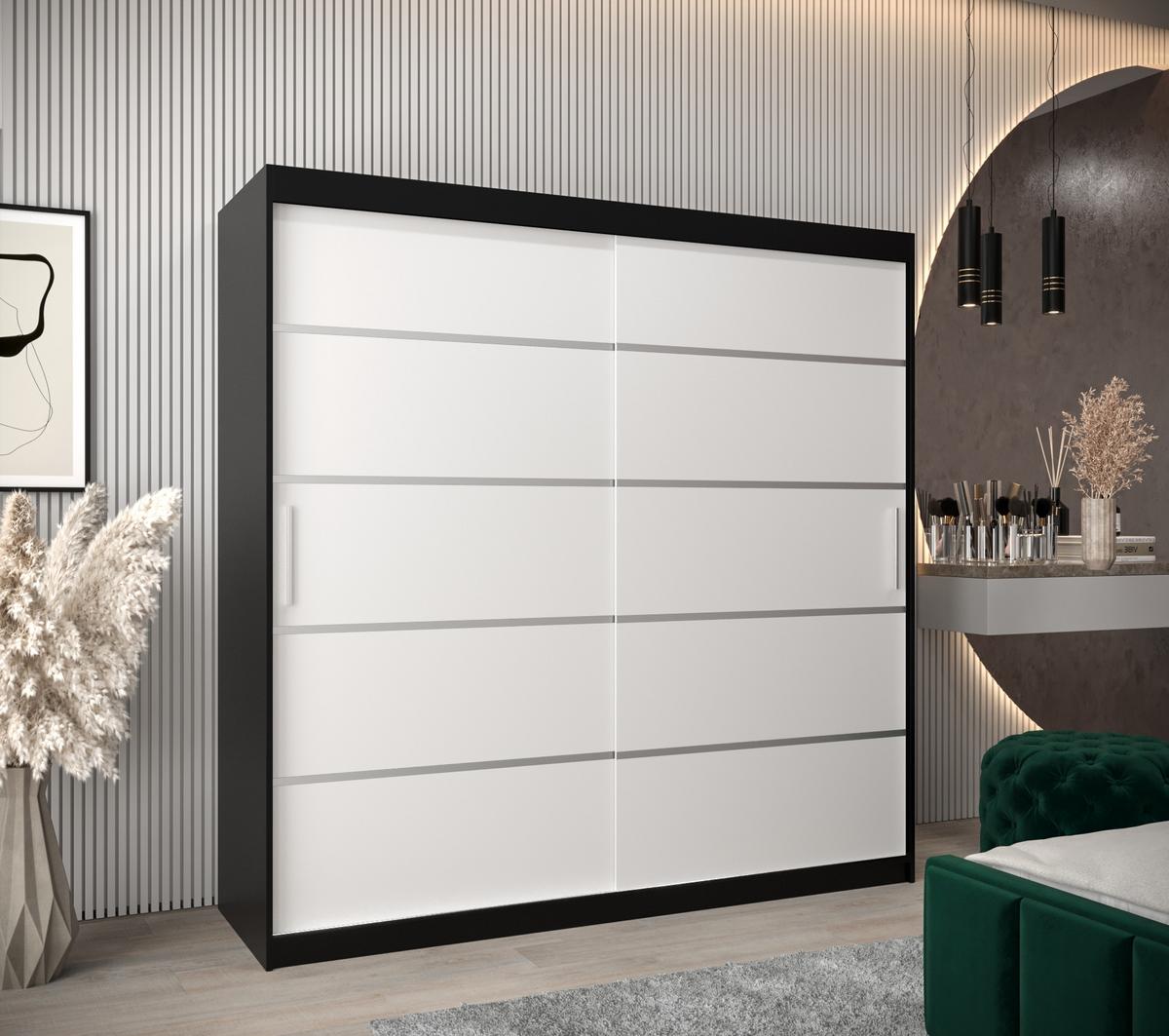 SCHWEBETÜRENSCHRANK 200/200/62 2-türig - Silberfarben/Schwarz, Holz/Kunststoff (200/200/62cm) - MÖBEL KRYSPOL