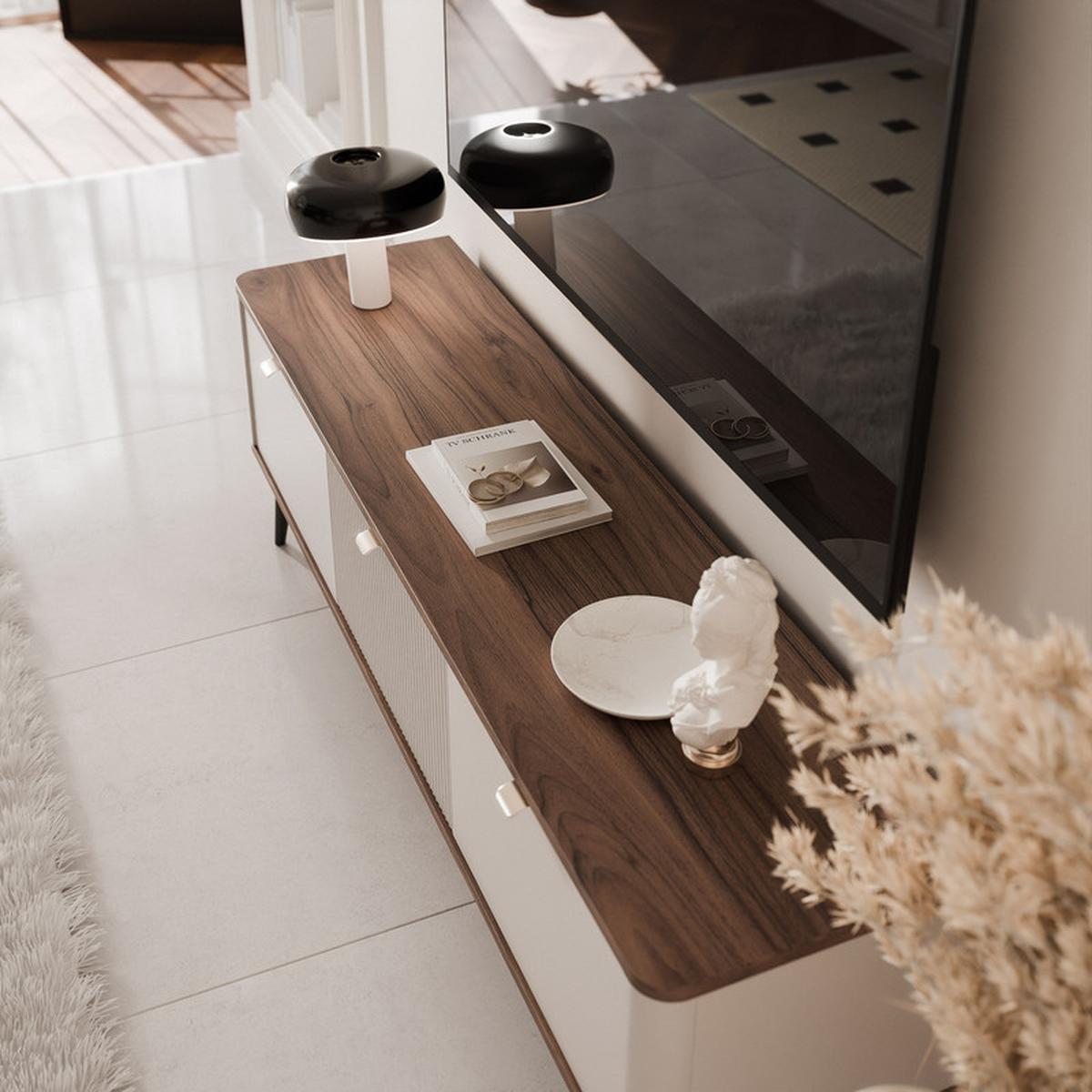 TV-LOWBOARD NAVANI stehend, 160 cm Kaschmir/Nussbaum - Goldfarben/Nussbaumfarben, Holzwerkstoff/Metall (160/52/40cm) - Idohome