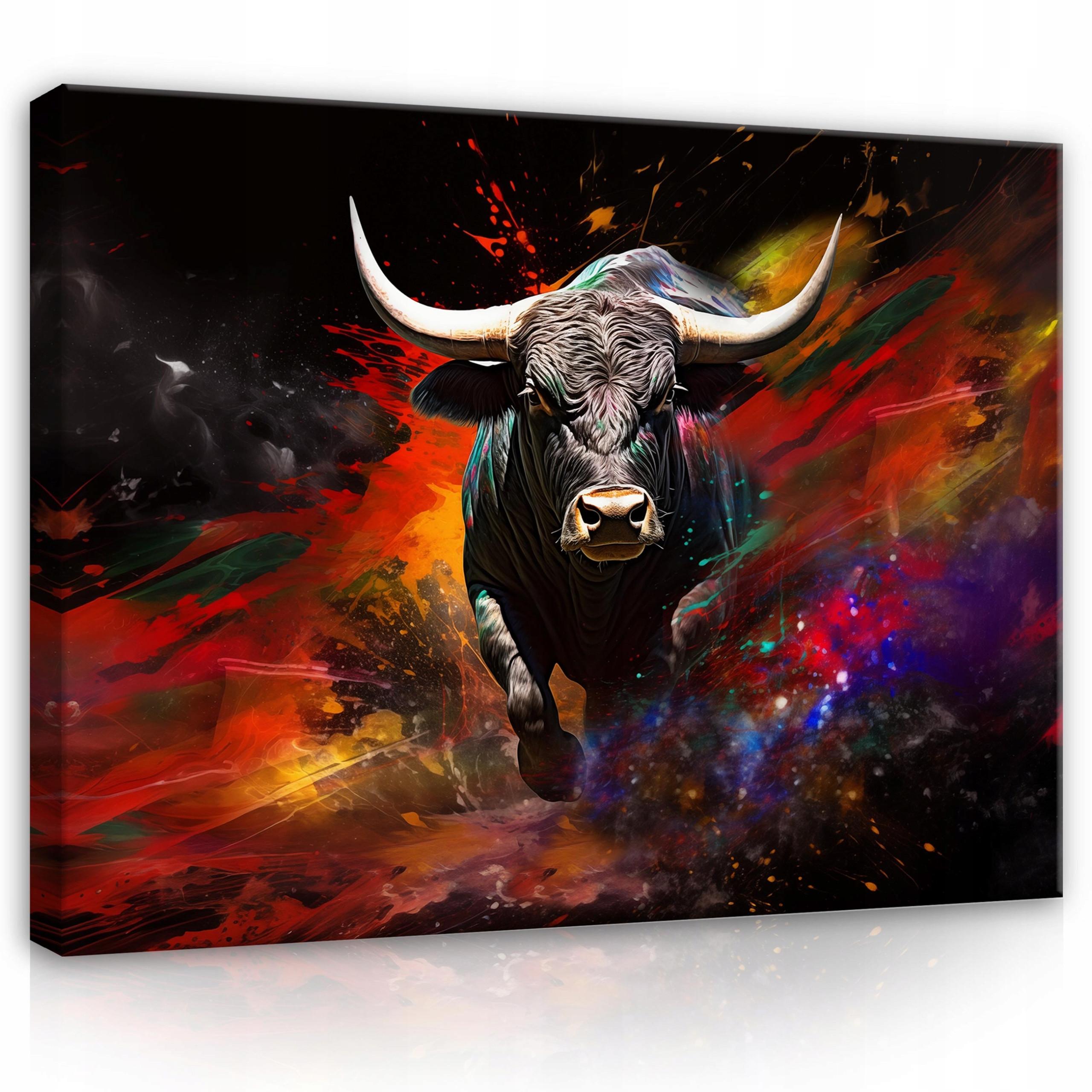 LEINWAND BILDER Abstrakt Stier 100x70 - Multicolor, Holzwerkstoff (100/70cm) - Wallarena