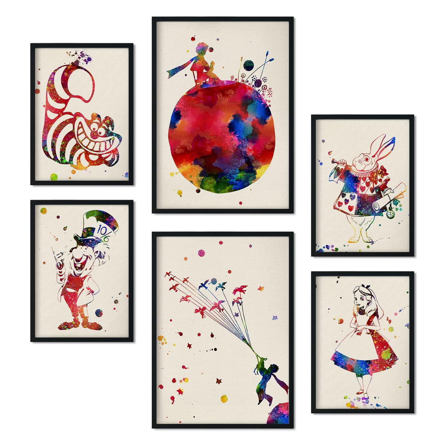 POSTER Set Mit 6 Von Alicia Und Dem Kleinen Prinzen Sammlung A3 & A4 Schwarzer Rahmen - Schwarz, Papier (29/3cm) - Nacnic