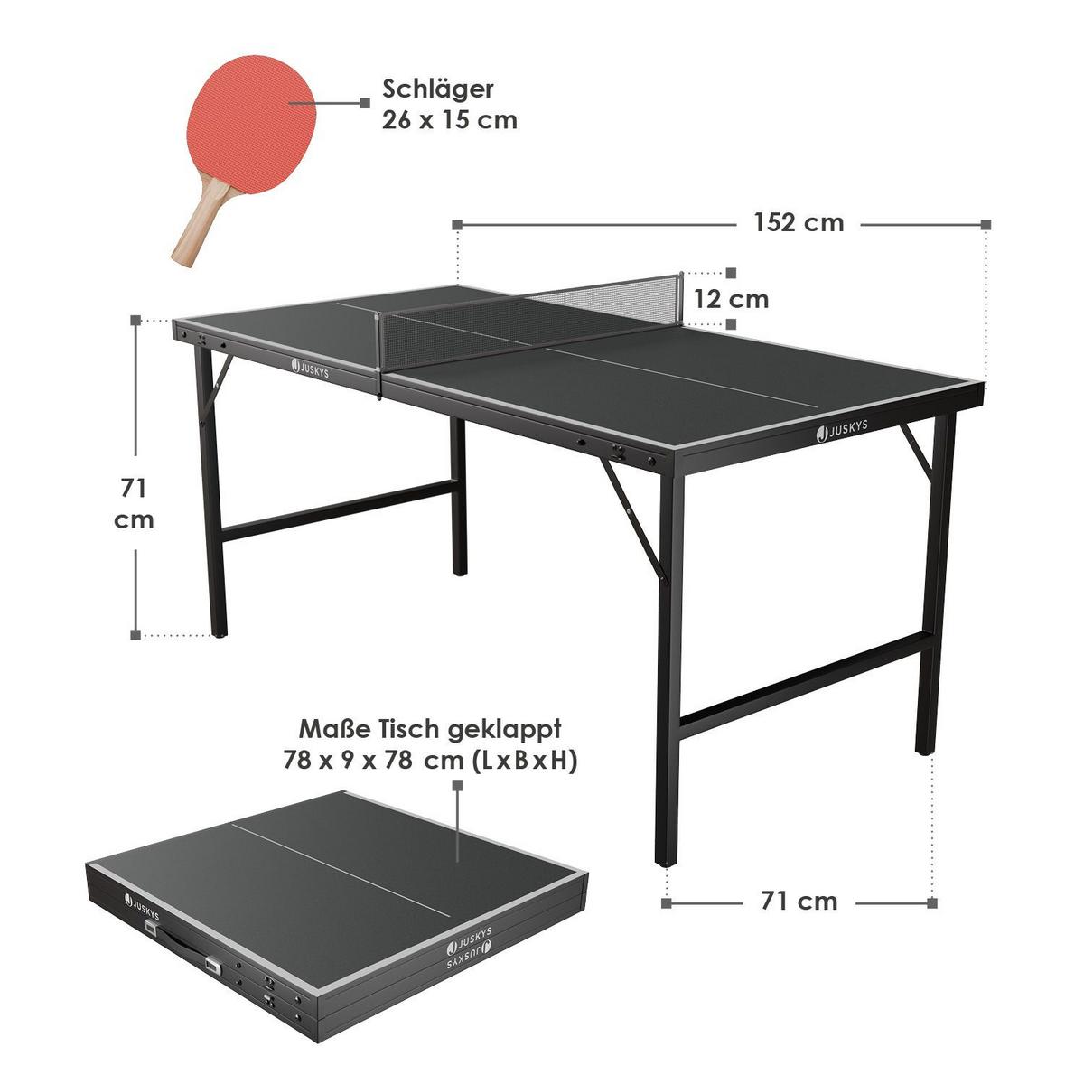 TISCHTENNISPLATTE Flexi platzsparend klappbar - Schwarz, Holz (71/83/71cm) - Juskys