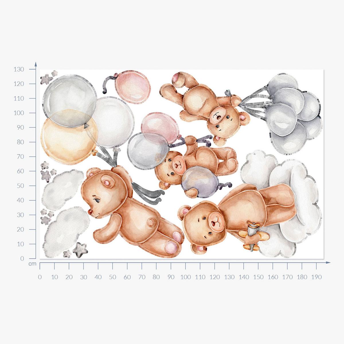 WANDAUFKLEBER 130x195cm - Teddybären mit Luftballons - Multicolor, Kunststoff (130/195/0.1cm) - Wallfluent