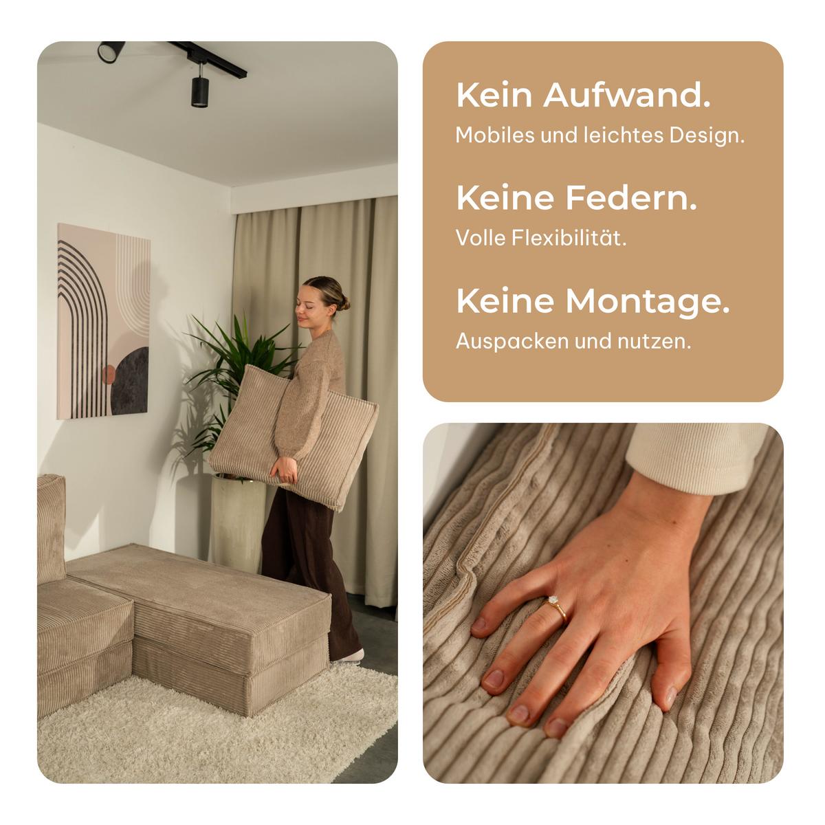 ECKSOFA NOTIA modulares Boneless Sofa mit Schlaffunktion Braun Cordstoff - Braun, Textil (200/120cm) - MASSENO