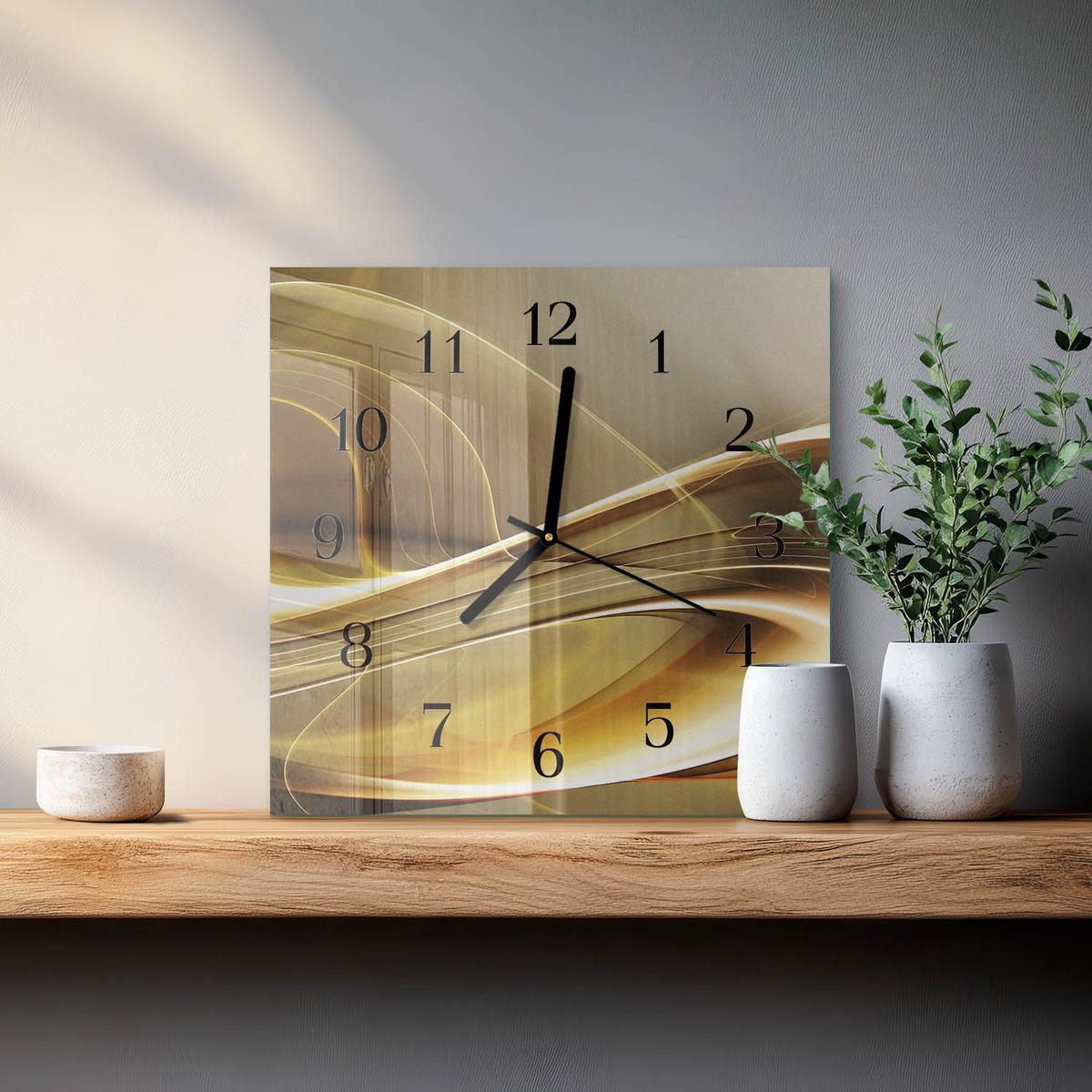 WANDUHR aus Glas 30x30 cm - Abstrakte Linien - Goldfarben, Glas (30/30/0.4cm) - TULUP