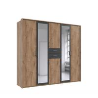 DREHTÜRENSCHRANK Kleiderschrank B228/H210/T58 cm mit Passepartout, Schubkästen & 2 Spiegeltüren, Eiche Dekor mit Absetzungen in Grafit / 22600 - Eichefarben/Silberfarben, Holzwerkstoff/Kunststoff (228/210/58cm) - luma-home