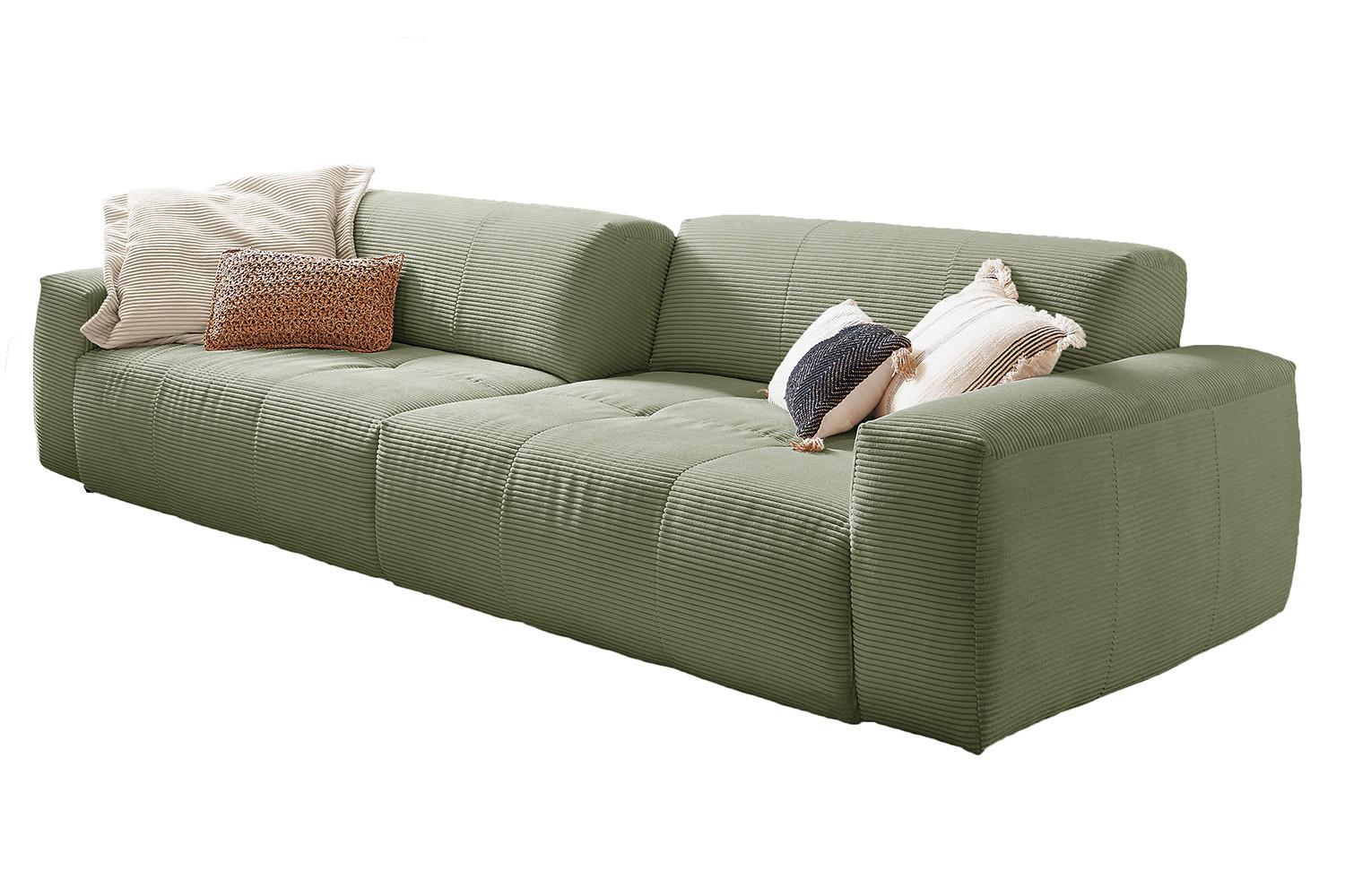 SOFA MIT SITZTIEFENVERSTELLUNG PALACE Grün Cord Relaxfunktion - Schwarz/Olivgrün, Kunststoff/Textil (298/74/120cm) - KAWOLA