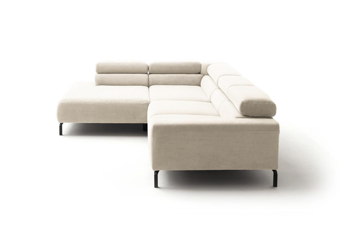 ECKSOFA DELIA Cremeweiß Cord Relaxfunktion - Creme/Schwarz, Textil/Metall (276/219cm) - KAWOLA