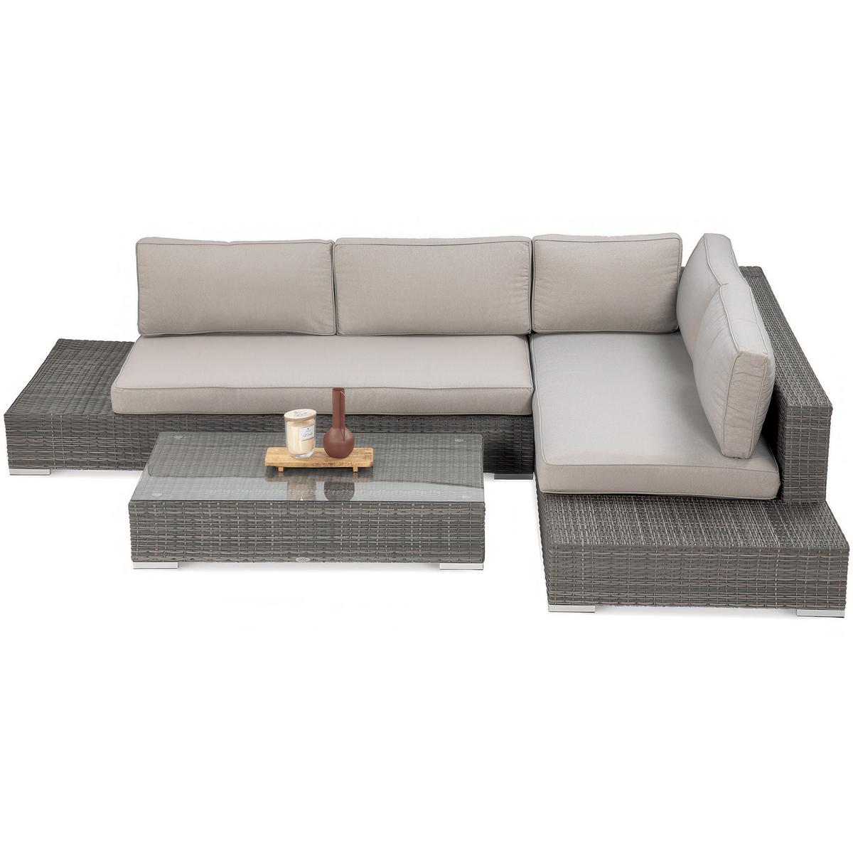 GARTENSET Firenze, aus Technorattan, Ecksofa und Kaffeetisch, für 4 Personen, Dunkelgrau - Dunkelgrau/Beige, Naturmaterialien - Beautysofa