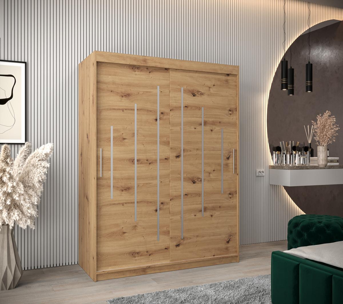 SCHWEBETÜRENSCHRANK 200/150/62 2-türig - Silberfarben/Eiche Artisan, Holz/Kunststoff (150/200/62cm) - Abiks Möbel