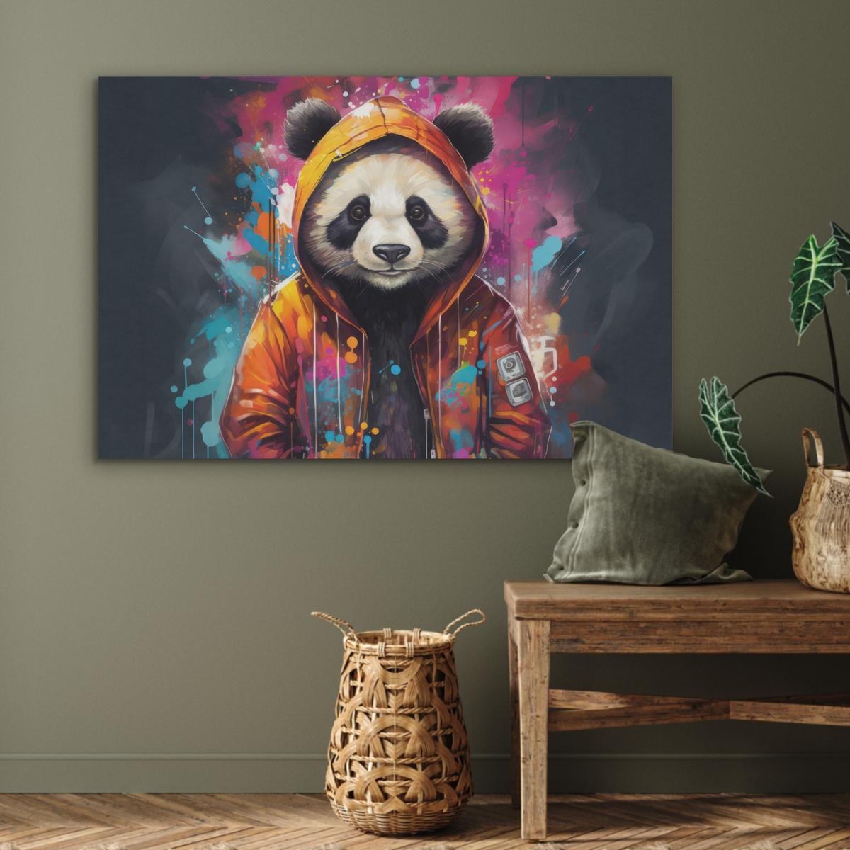 AKUSTIKBILD Panda - Jacke - Graffiti - Orange Akustikpaneele 90x60 cm - Orange, Kunststoff (90/60/0.9cm) - MuchoWow