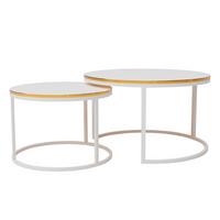 COUCHTISCH rund Klein, Weißglanz, Rahmen Weiß+gold furnier - Goldfarben/Weiß, Holzwerkstoff (70/70/48cm) - Idohome