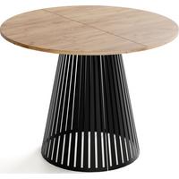 ESSTISCH Naro rund ausziehbar mit Schwarzem Lamellen-Metallgestell, Braun 120-200/120/76 cm - Eiche Wotan/Schwarz, Holzwerkstoff/Metall (120/196/76cm) - WFL GROUP