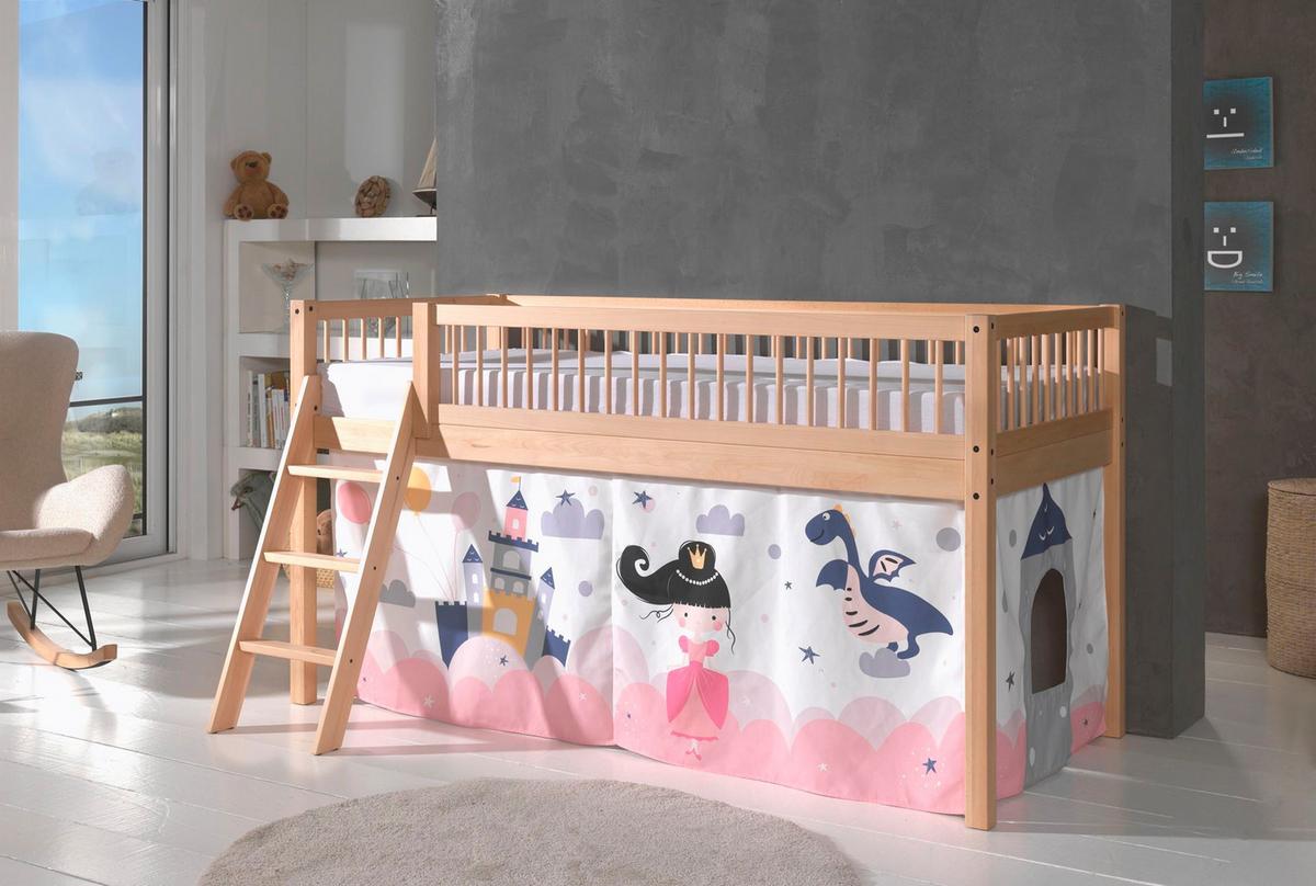 HALBHOHES BETT Kelci 90x200 Textilset Princess Sophie Buche Massivholz - Buchefarben, Holz (90/200cm) - 58aufmkessel