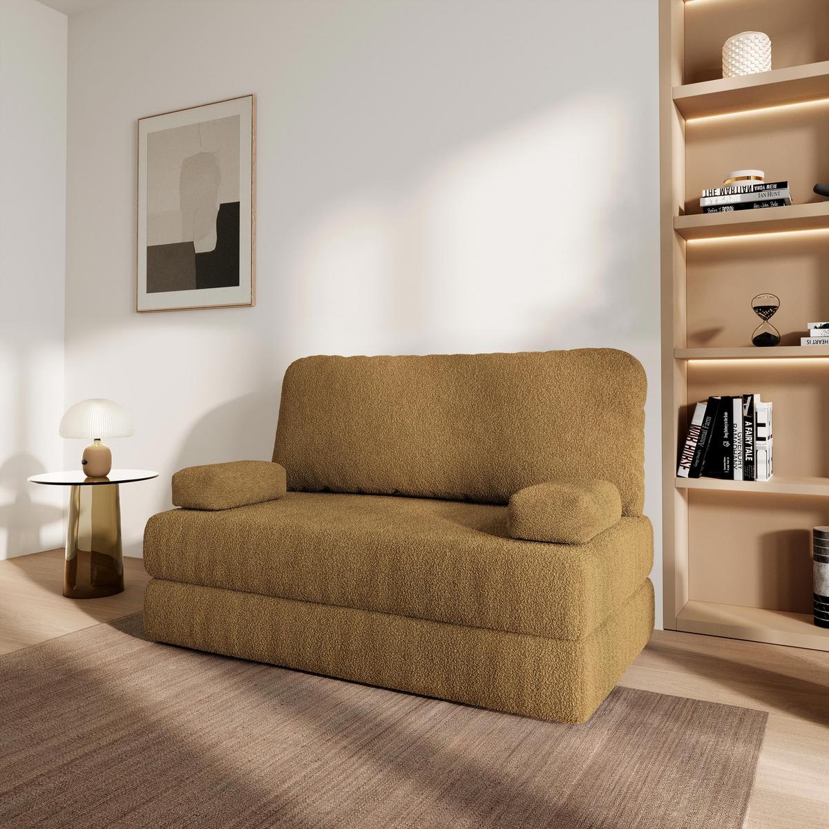 BETTSOFA KESTE aus Schaumstoff Bucle-Stoff Orange Schlaffunktion - Gelb, Textil (140/86/60cm) - MASSENO