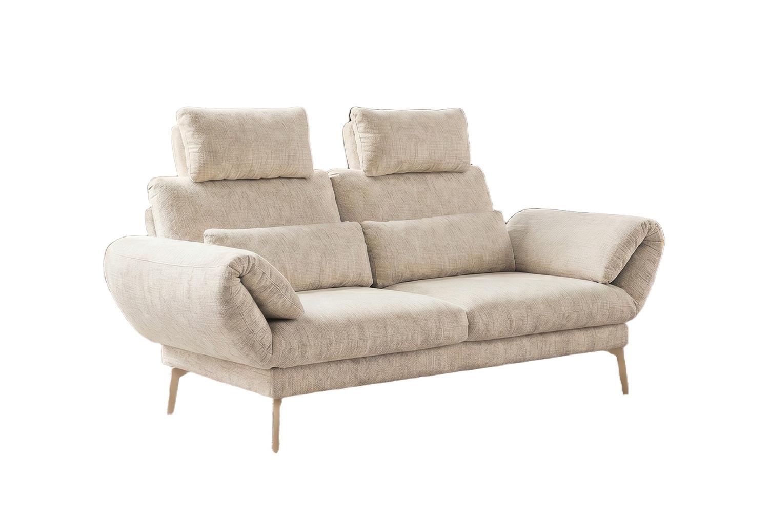 SOFA HOLLY Weiß Flachgewebe - Weiß/Braun, Textil/Metall (176/90/92cm) - KAWOLA