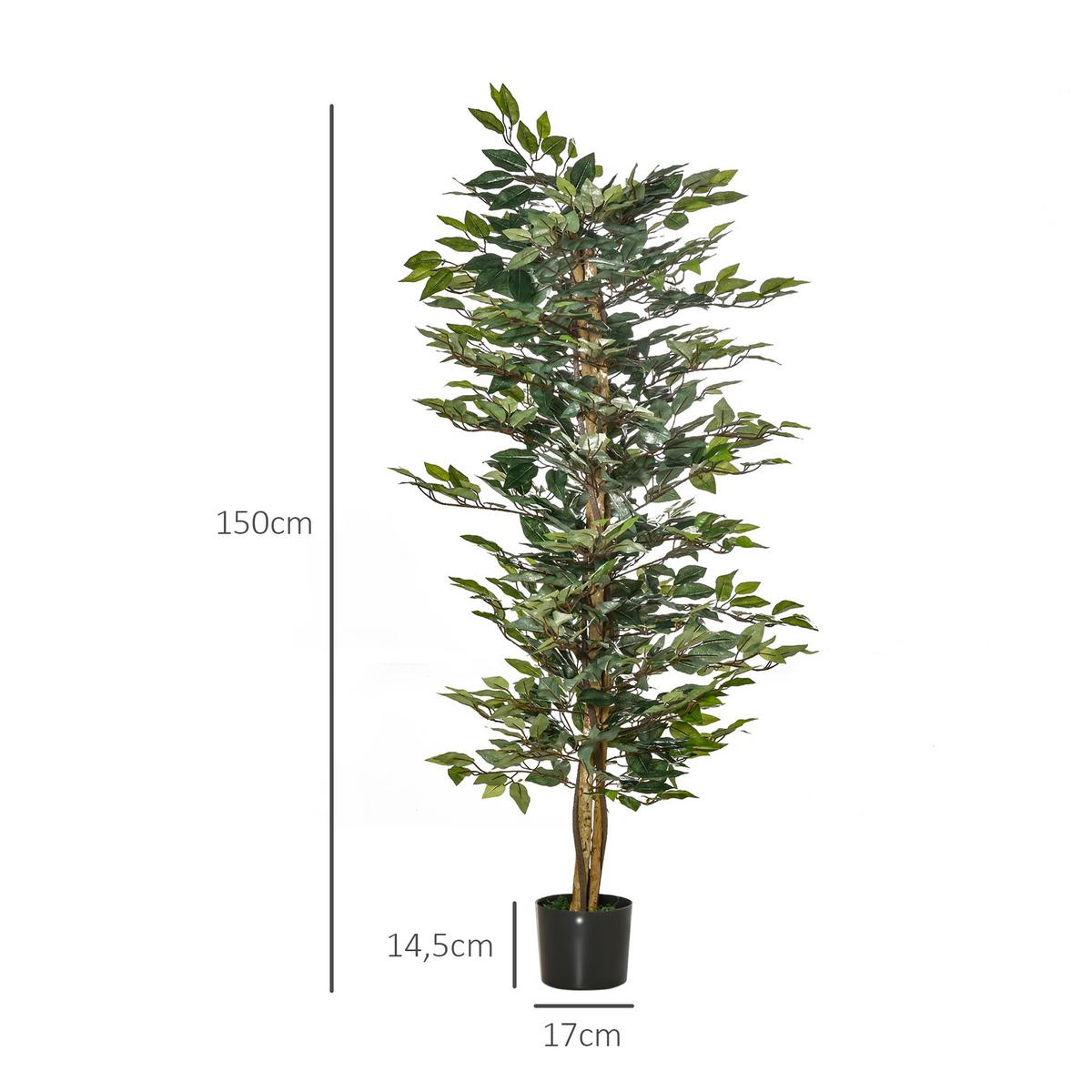 KUNSTPFLANZEN im Topf 150 cm künstlicher Ficus-baum Kunstbaum Zimmerpflanze - Grün, Kunststoff (150cm) - HOMCOM