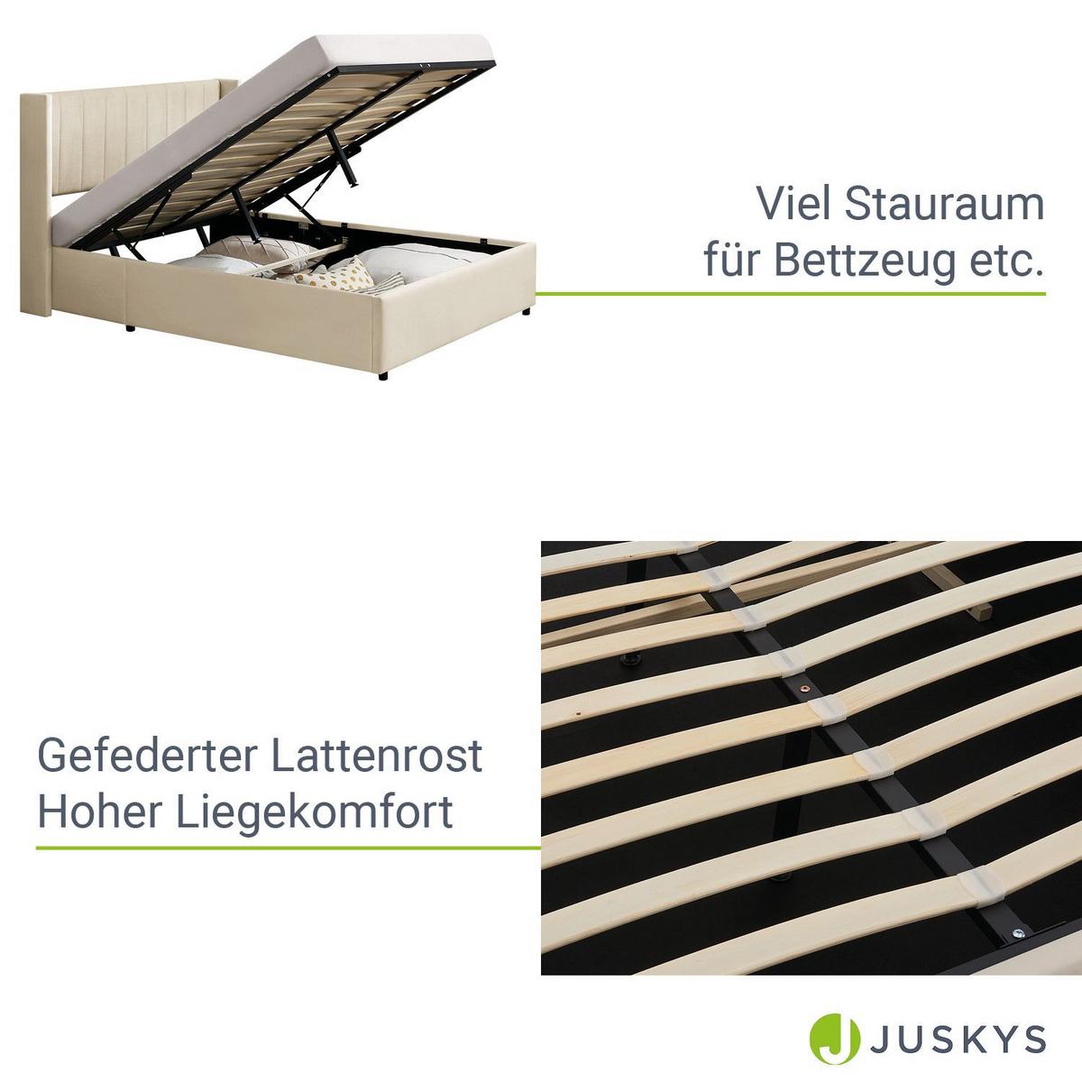 POLSTERBETT Savona mit Matratze 140 x 200 cm beige - Beige, Holzwerkstoff (140/200cm) - Juskys