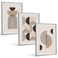 BILDER SET 3er Set - 40x60 cm Silberner Rahmen - Abstrakte Minimalismusmuster - Silberfarben, Kunststoff (40/60cm) - TULUP