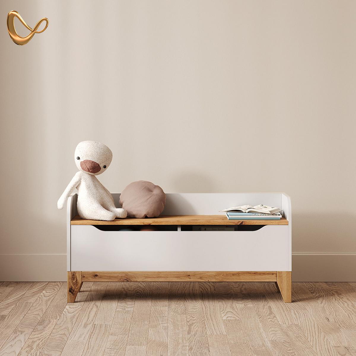 SPIELZEUGTRUHE Mailo Weiß/Artisan 107.2 x 50 cm mit Sitzbank - Weiß/Eiche Artisan, Holzwerkstoff (107.2/30cm) - Livinity®