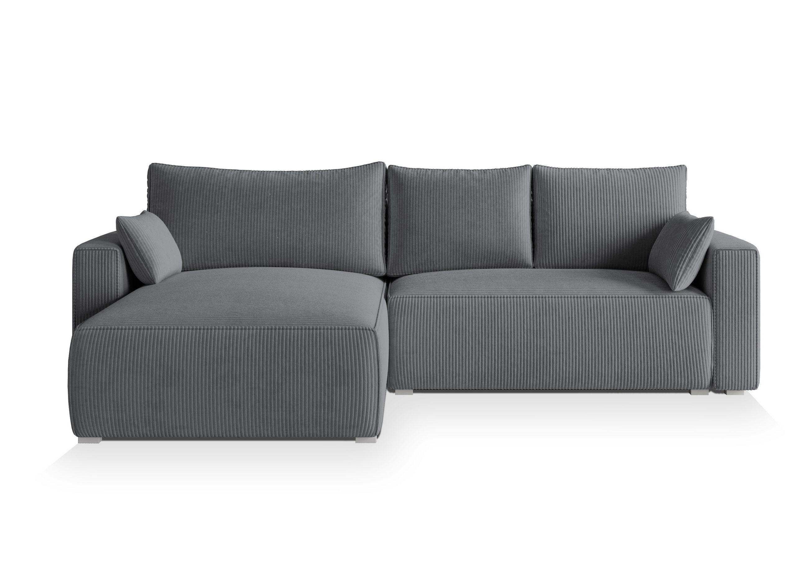 ECKSOFA FORIL P Grau Kordstoff mit Schlaffunktion - Grau, Holz/Kunststoff (265/178cm) - MASSENO