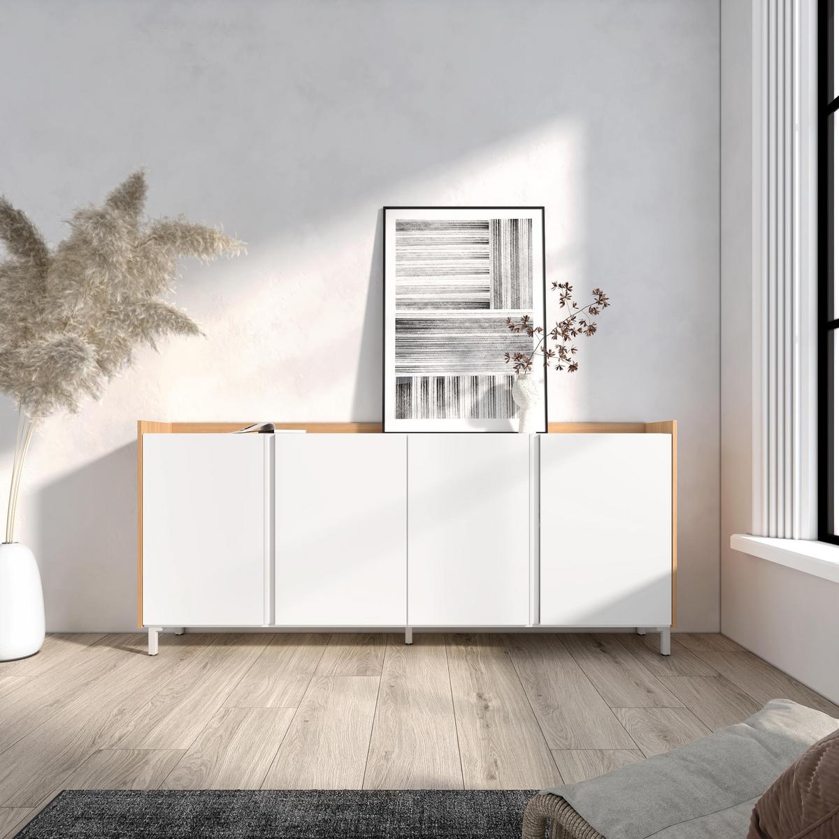 SIDEBOARD, Weiß und Eiche, 207/35/91cm, mit Beinen - Weiß, Holzwerkstoff (207/91/35cm) - Skraut Home
