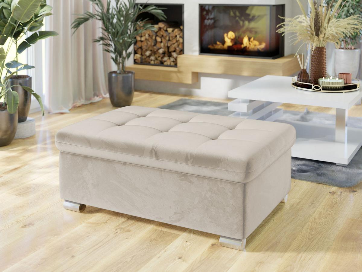 POLSTERHOCKER Niko Groß - Silberfarben/Naturfarben, Holz/Textil (96/41/70cm) - MIRJAN24
