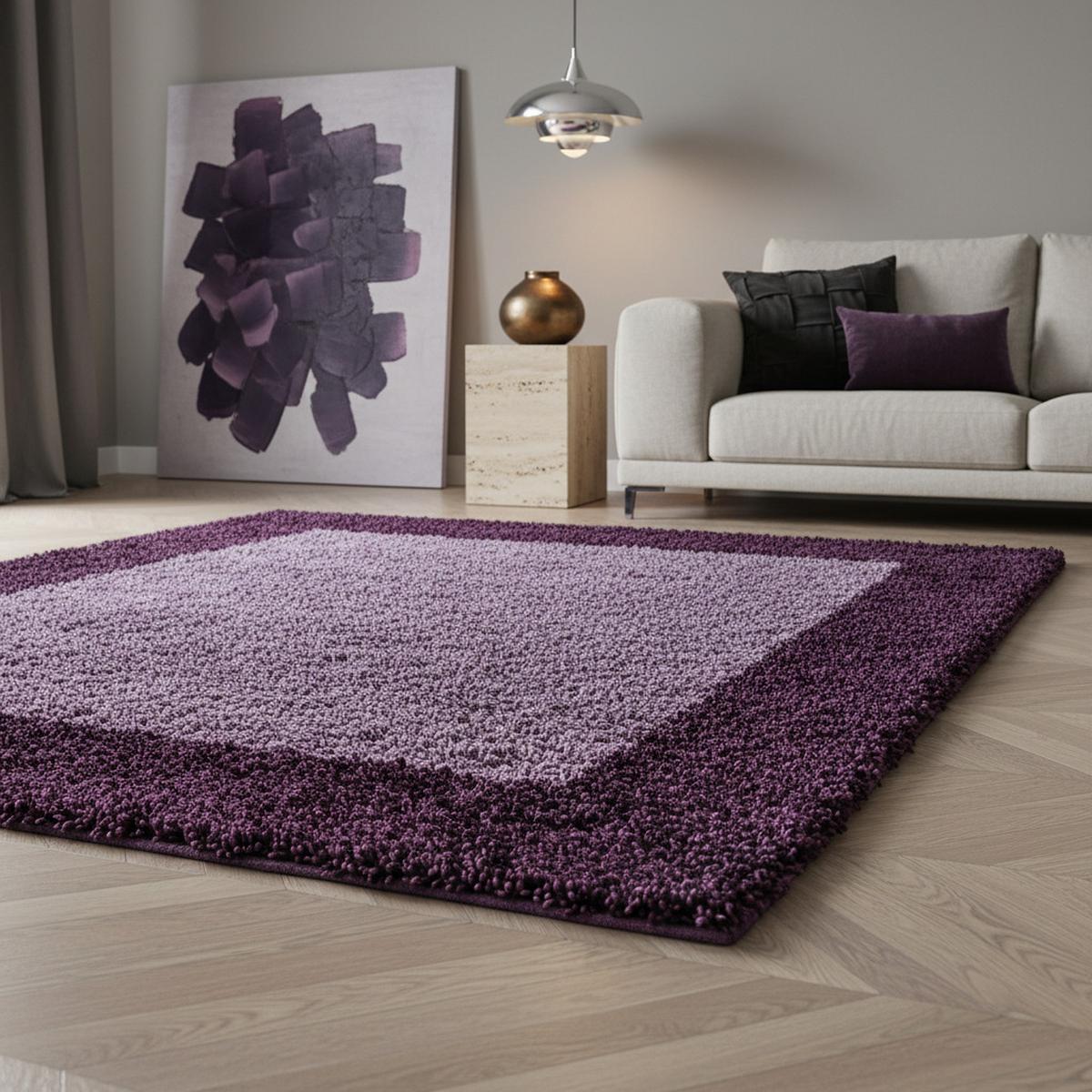 HOCHFLORTEPPICH RHEIN, mit Bordüre, Violett, 100 x 200 cm - Lila, Textil (200/100cm) - KADIMA DESIGN