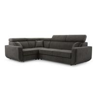 ECKSOFA RENO Grau Plüsch-Stoff mit Schlaffunktion - Grau, Holz (263/184cm) - MASSENO