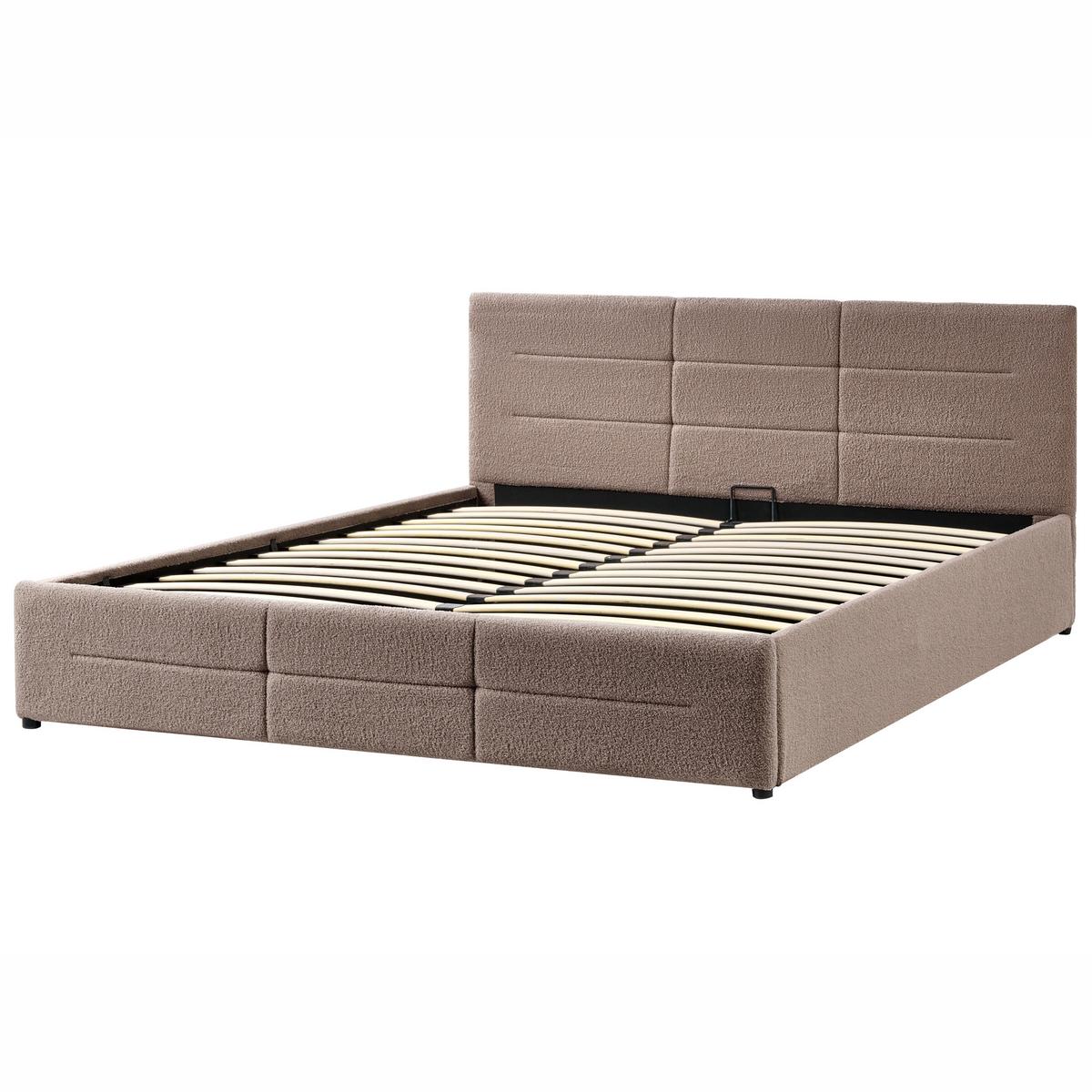 BETT mit Stauraum 180/200 cm Bouclé Taupe Massognes - Taupe, Textil (180/200cm) - Beliani