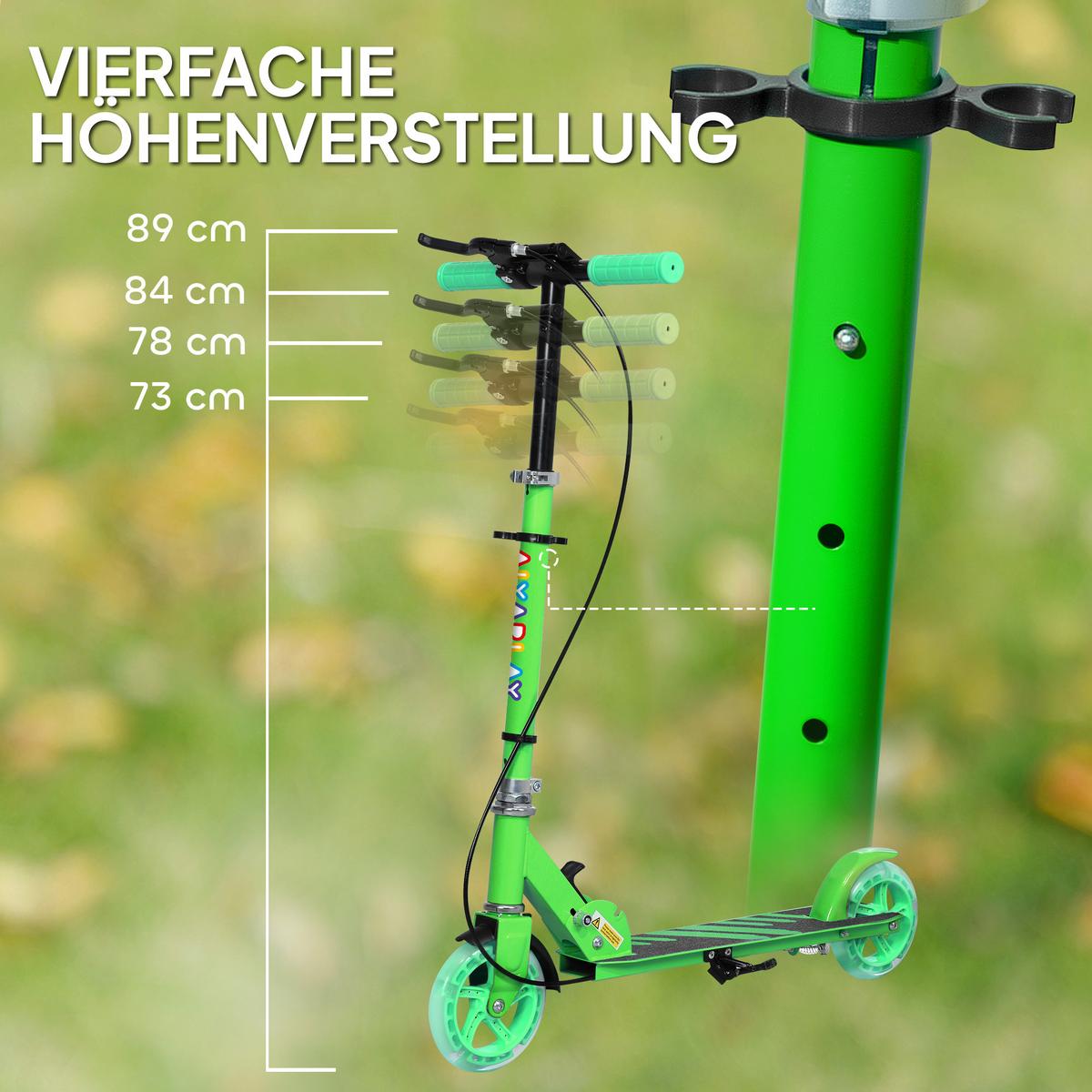 ROLLER Kinder Klappbar mit Verstellbarer Lenkerhöhe, 2 Leuchtenden Räder Grün - Grün, Kunststoff/Metall (73/36/89cm) - AIYAPLAY