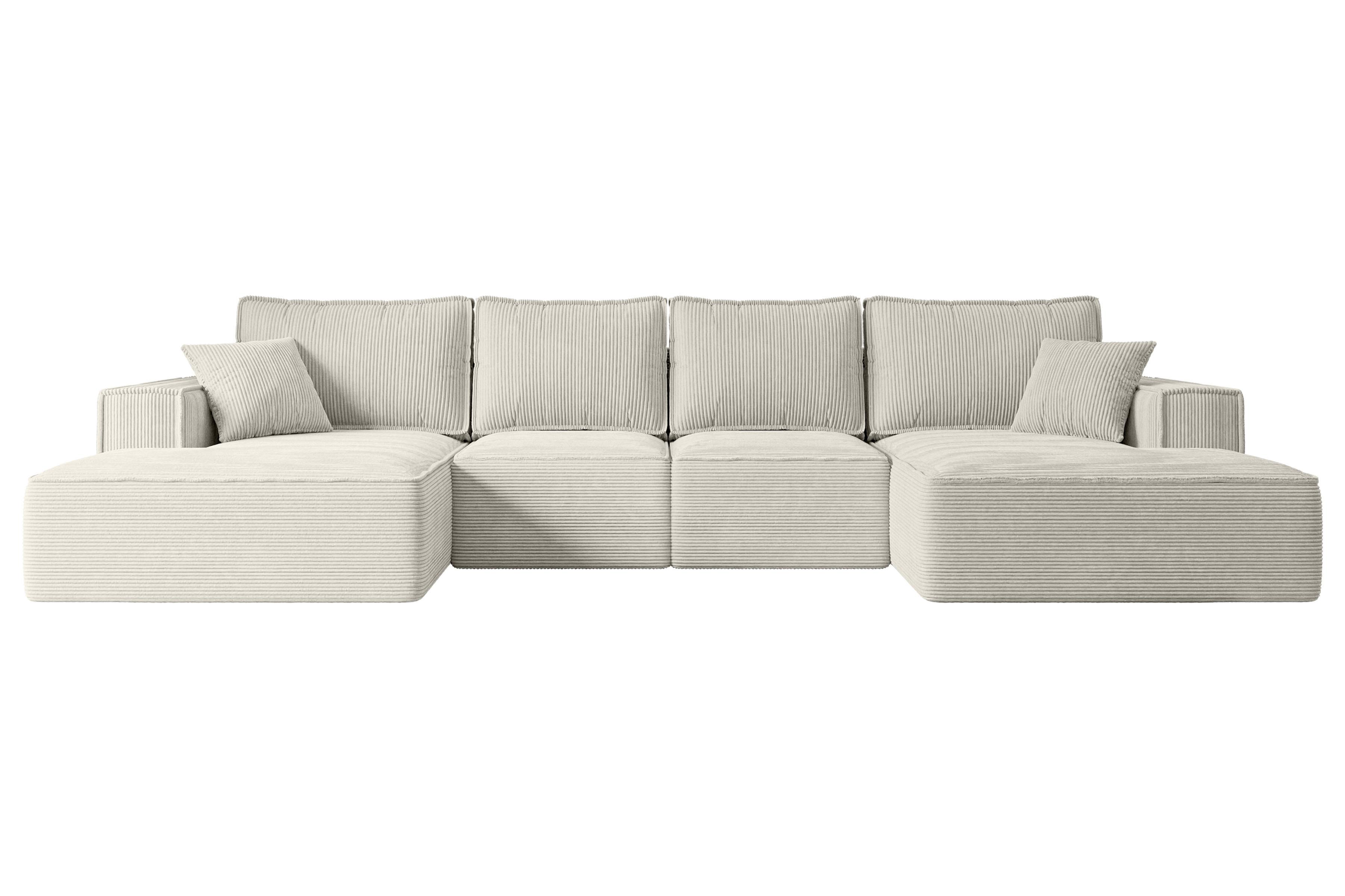 WOHNLANDSCHAFT mit Schlaffunktion und Bettkasten SIERRA-U-S - 349x161x87 cm Creme Cord - Hellgrau/Creme, Holzwerkstoff/Kunststoff (349/87/161cm) - ALTDECOR