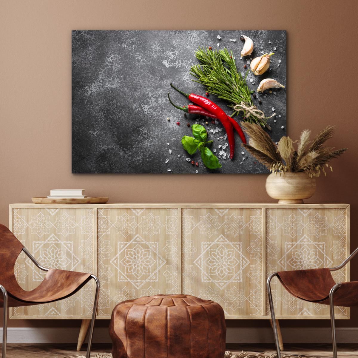 METALLBILD Pfeffer - Kräuter - Gewürze - Beton Deko Groß 120x80 cm - Dunkelgrau, Metall (120/80cm) - MuchoWow