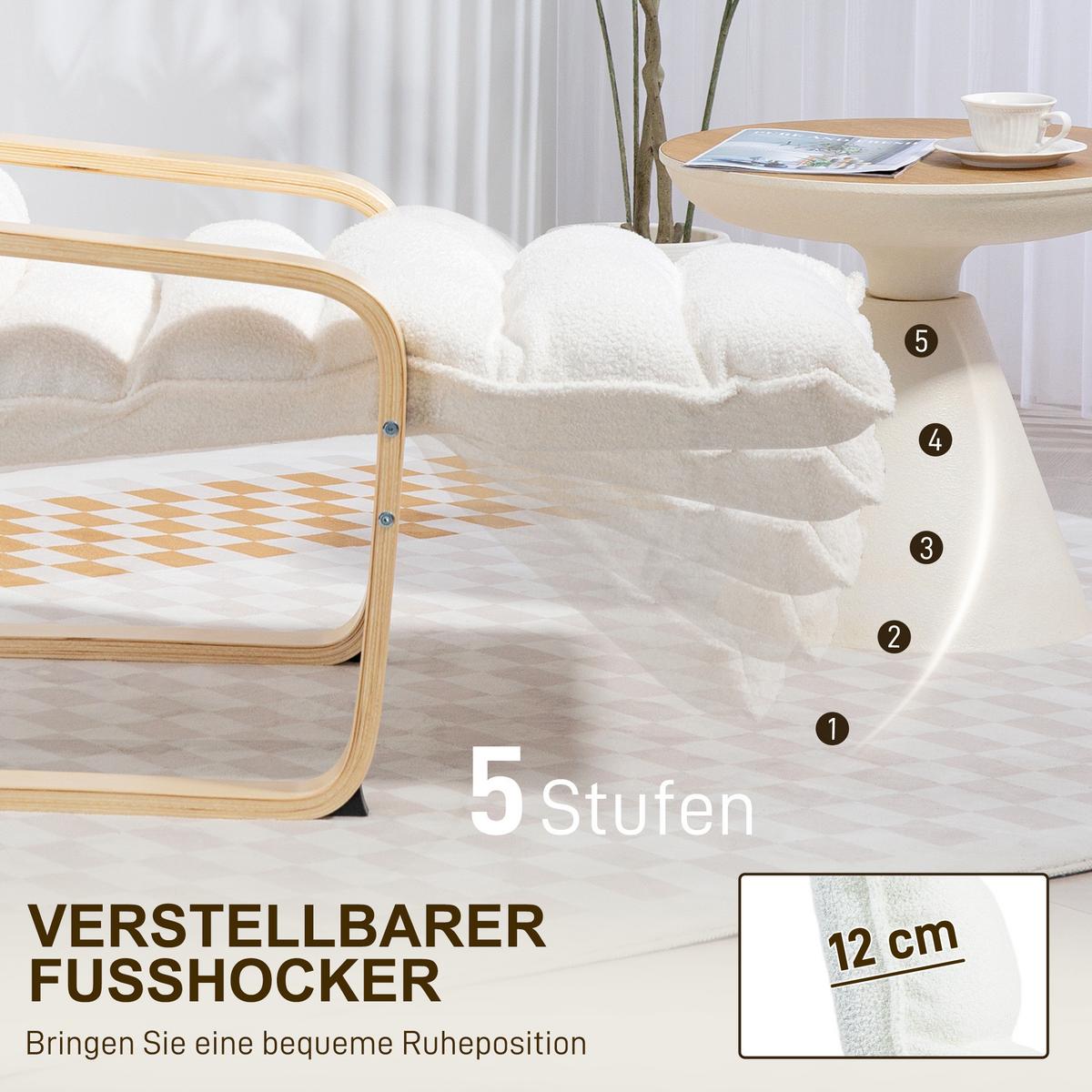 RELAXSSESSEL Sessel mit Verstellbar Fußteil, Armlehne für Wohnzimmer, Weiß - Weiß, Kunststoff (67/105/114cm) - HOMCOM