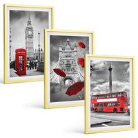BILDER SET 3er Set - 40x60 cm Goldrahmen - Roter Regenschirmstand und Londoner Bus - Goldfarben, Kunststoff (40/60cm) - TULUP