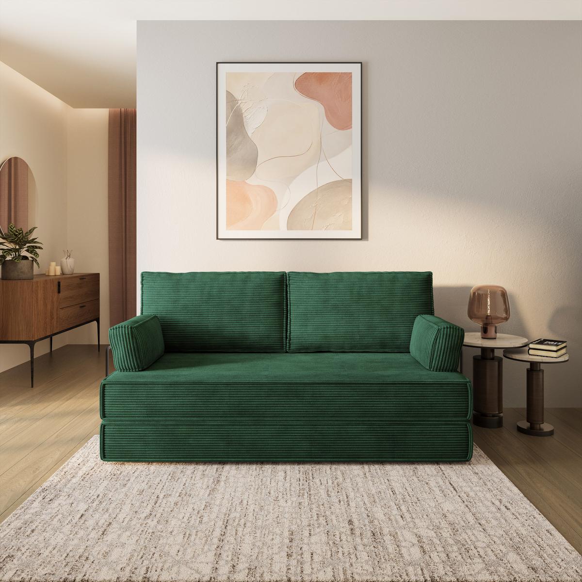 BETTSOFA SILAR aus Schaumstoff Cordstoff Grün Schlaffunktion - Grün, Textil (170/86/80cm) - MASSENO