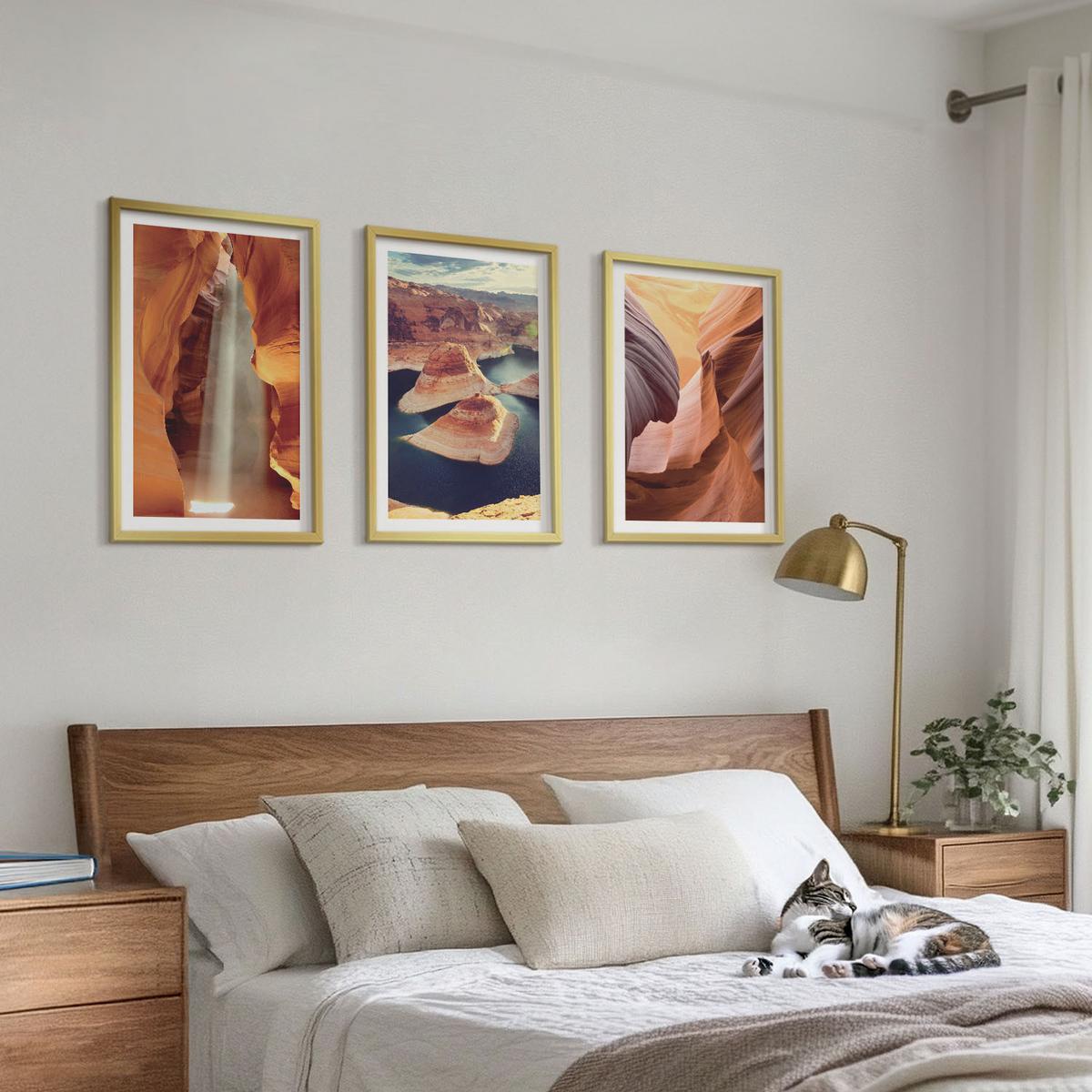 BILDER SET 3er Set - 40x60 cm Goldrahmen - Wasserfall in der Schlucht - Goldfarben, Kunststoff (40/60cm) - TULUP
