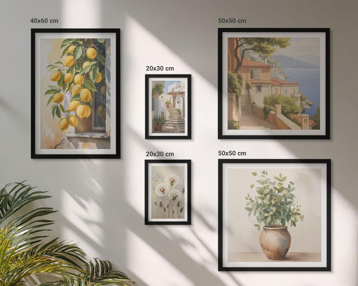 BILDER SET 5er Set - 50x50 cm & 20x30 cm & 40x60 cm Schwarzer Rahmen - Lemon Streets Meerblick - Schwarz, Kunststoff (40/60cm) - TULUP