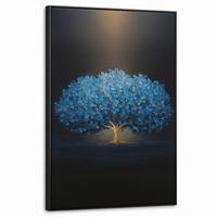 LEINWAND Bilder mit Rahmen - Baum - Blau - Blätter - Pinselstriche - 60x90 - Blau, Textil (60/90cm) - MuchoWow