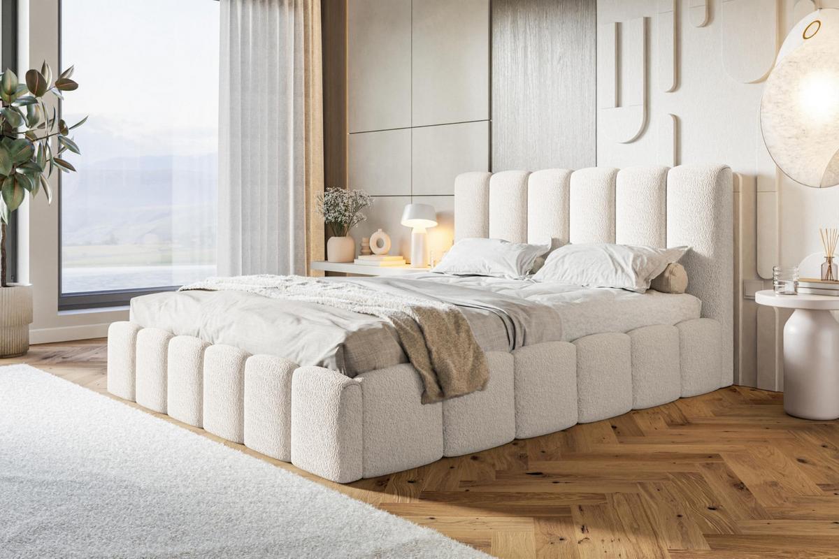 BETT 120x200 - Polsterbett mit Bettkasten und Metallrahmen - Modern Betten - Kuscheliger Catch-Me-Stoff - Kollektion Lucy - Weiß - Weiß, Holz/Textil (120/200cm) - Alpi-Möbel