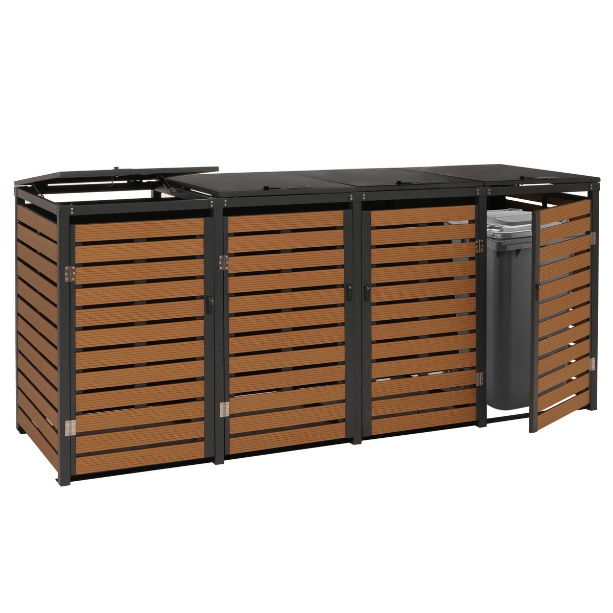 MÜLLTONNENVERKLEIDUNG 4ER Teak Dekor - Teakfarben, Metall (264/119/84cm) - MCW