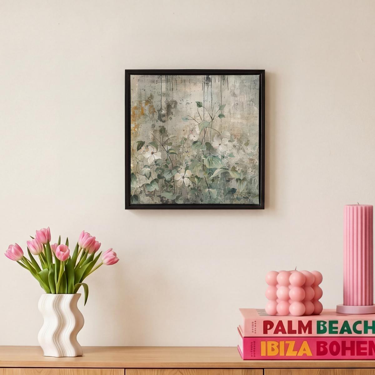 LEINWAND Bilder mit Rahmen - Blumen - Blätter - Abstrakt - Modern - 20x20 - Grau, Textil (20/20cm) - MuchoWow