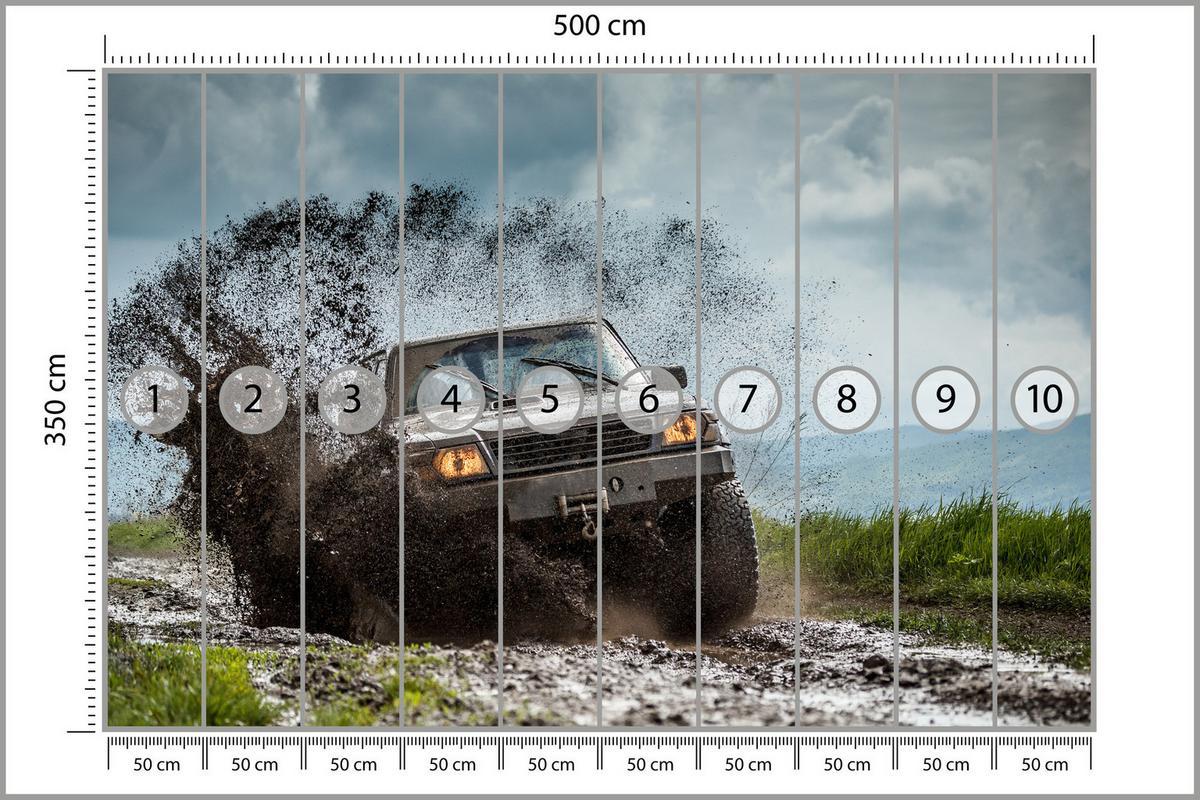 FOTOTAPETE für Jugendzimmer Jeep Schlammiges Bergterrain 500x350 - Schwarz/Braun, Papier (500/350cm) - Muralo