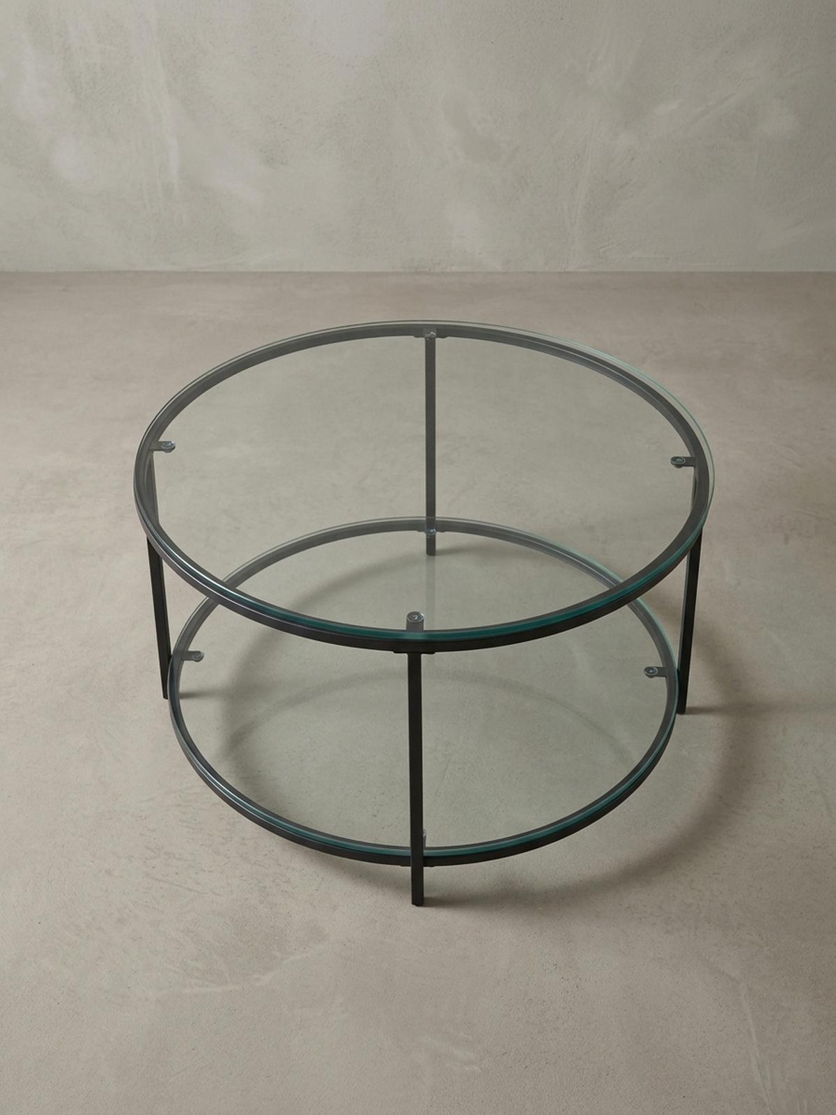 COUCHTISCH Glas-Metall Mix mit zwei Ablagen in Marmoroptik, Transparent 80x80x45 cm - Transparent/Schwarz, Metall (80/80/45cm) - KADIMA DESIGN